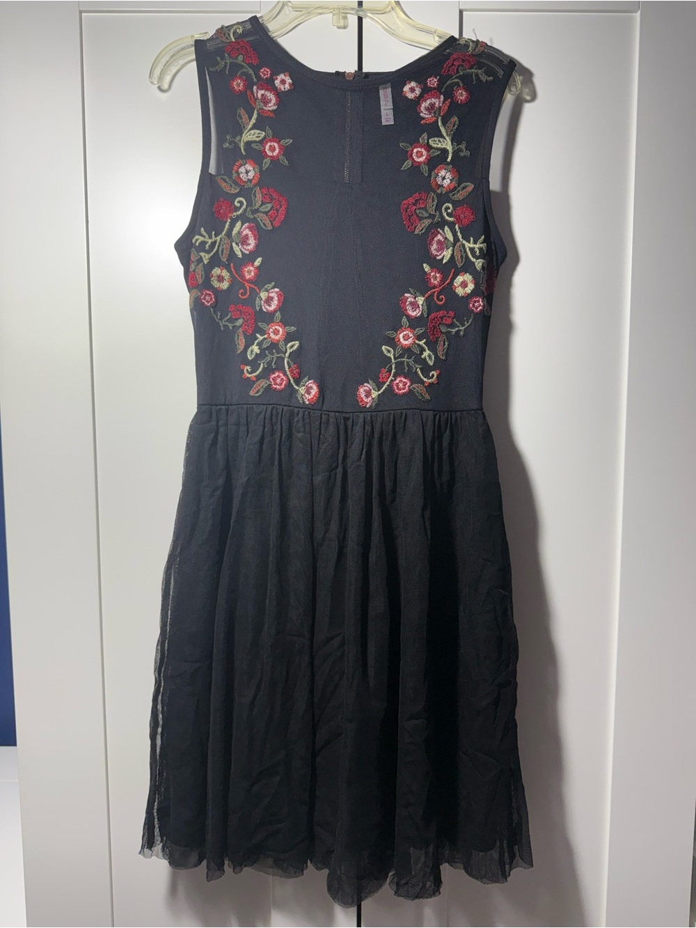 Xhilaration Black Floral Embroidered Sleeveless Dress